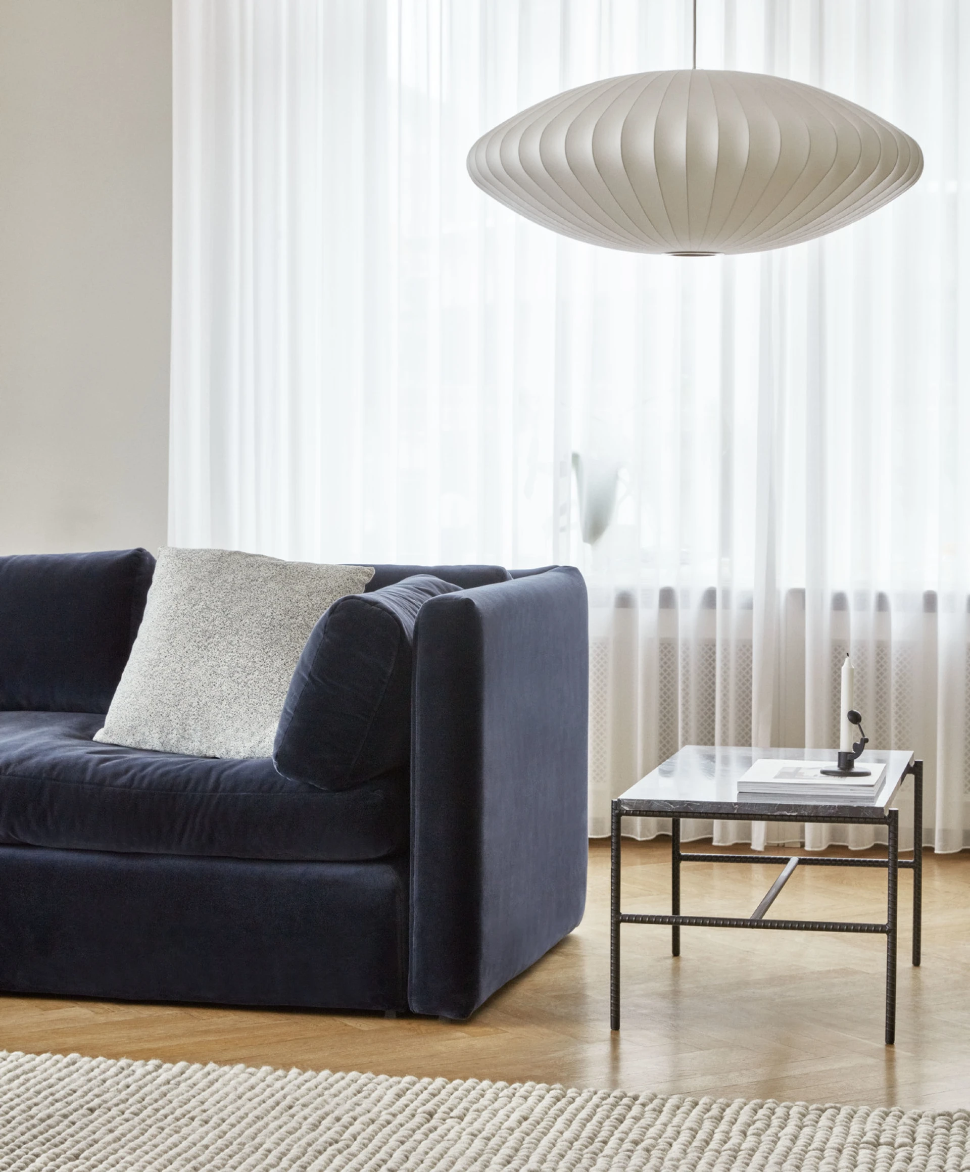 Rebar Rectangular Coffee Table Soft black frame with Marble tabletop L80 x W49 x H40.5 