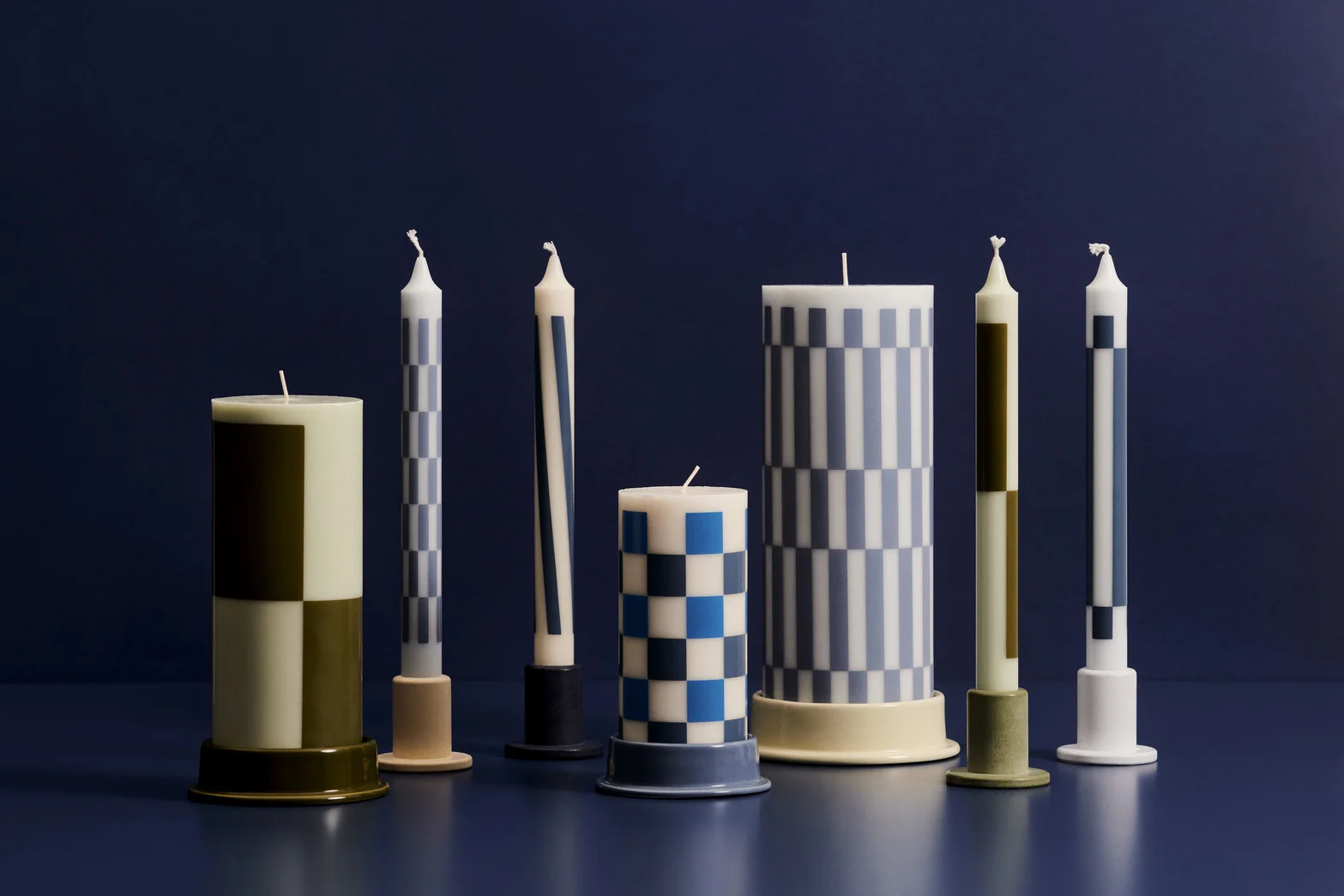 Column Candle Medium Off-white, green and black check