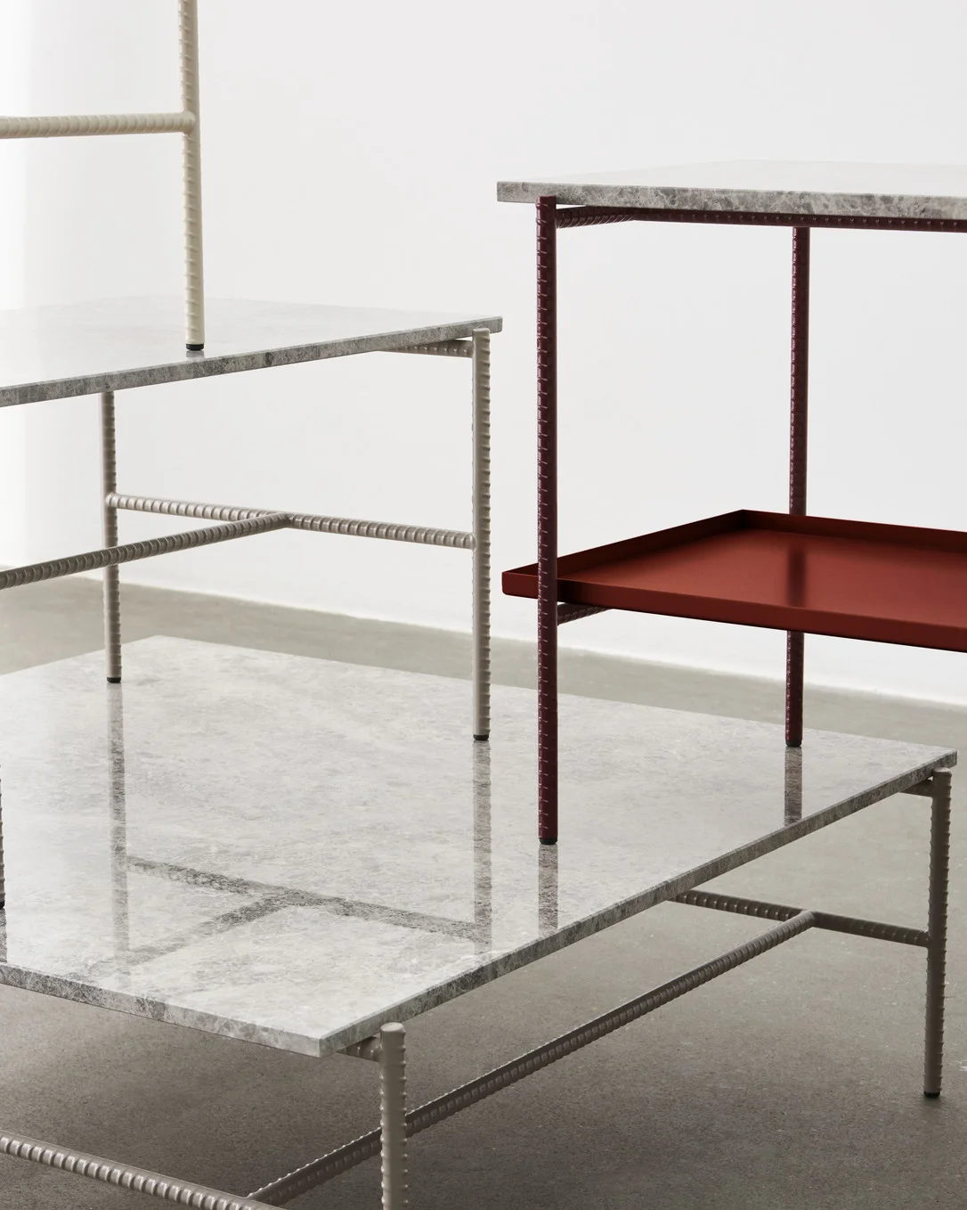 Rebar Square Coffee Table Fossil grey frame with Marble tabletop L80 x W84 x H33 