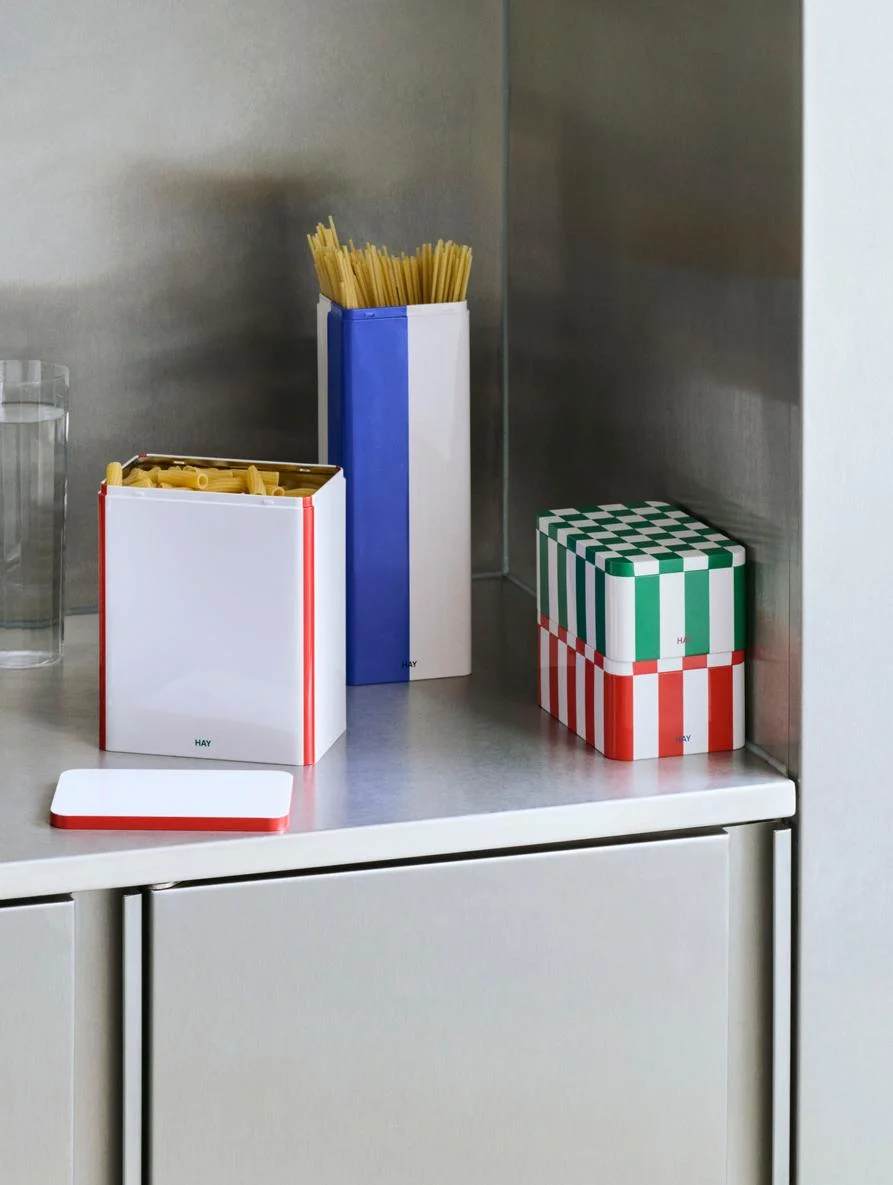 Tin Container Large Off-white and red