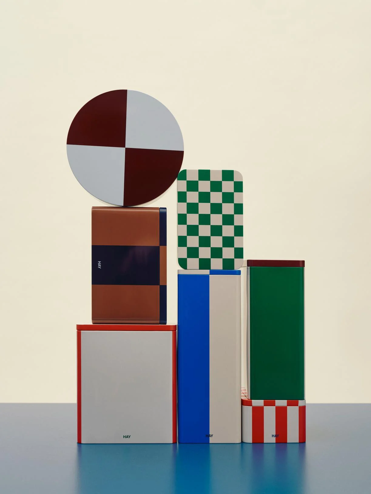 Tin Container Large Off-white and red