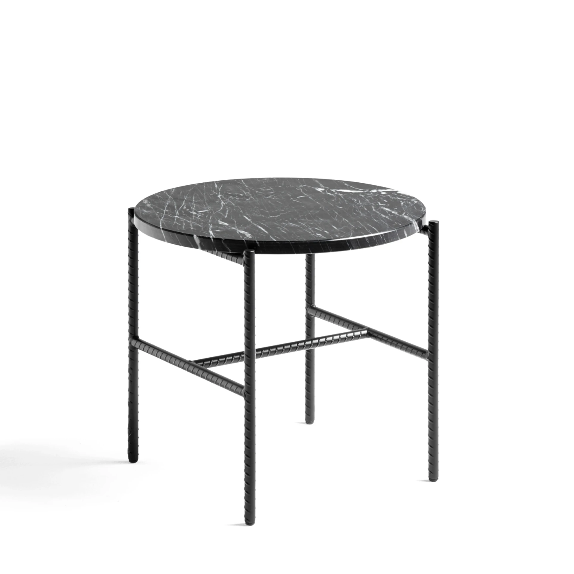Rebar Round Side Table Soft black frame with Marble tabletop 