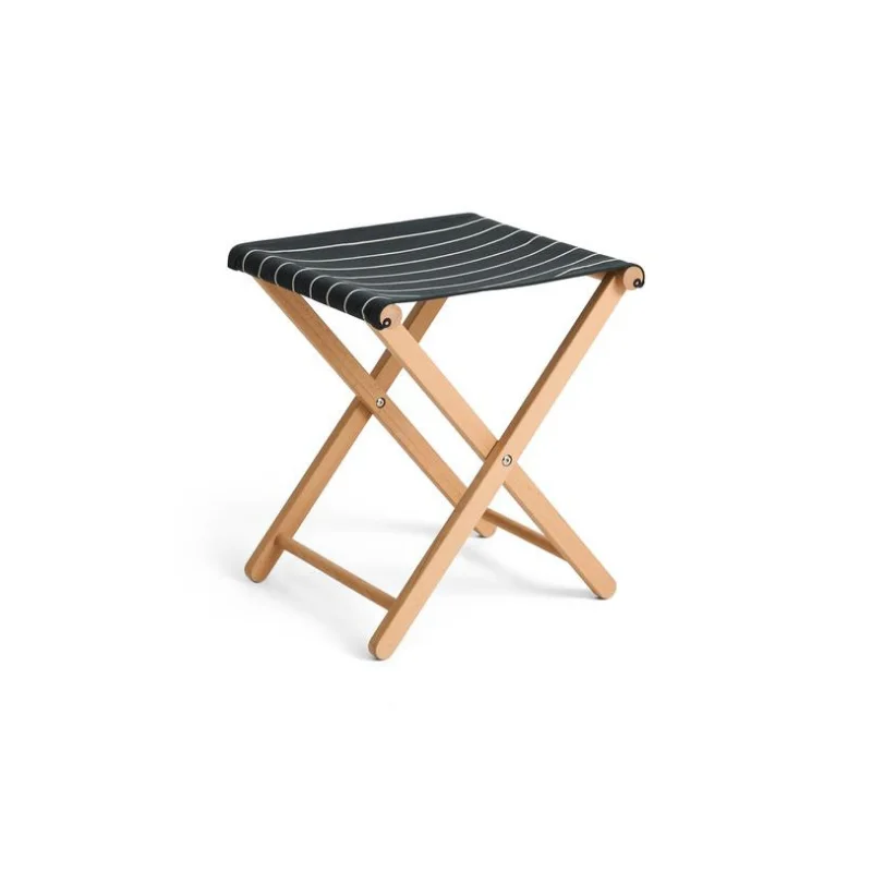 Outdoor Market Folding Stool Black beige stripe