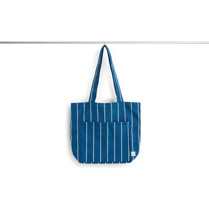 Outdoor Market Tote Bag Medium Blue beige stripe