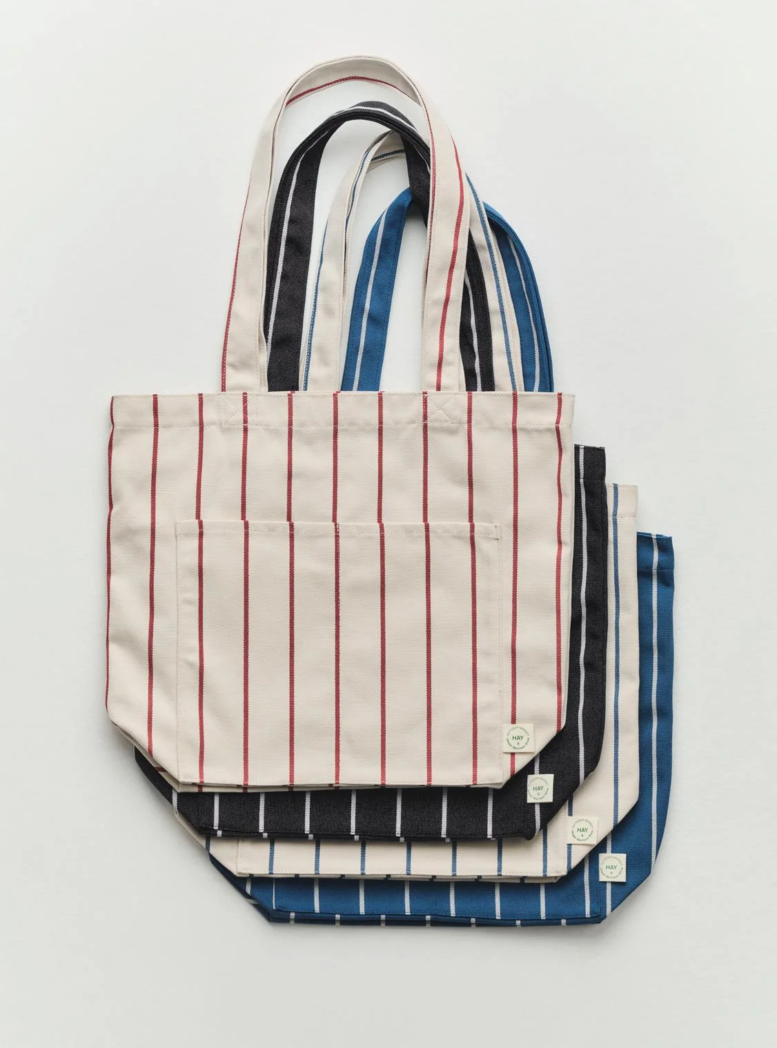 Outdoor Market Tote Bag Medium Black beige stripe