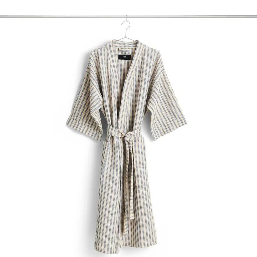 Waffle Bathrobe Stripe dusty blue