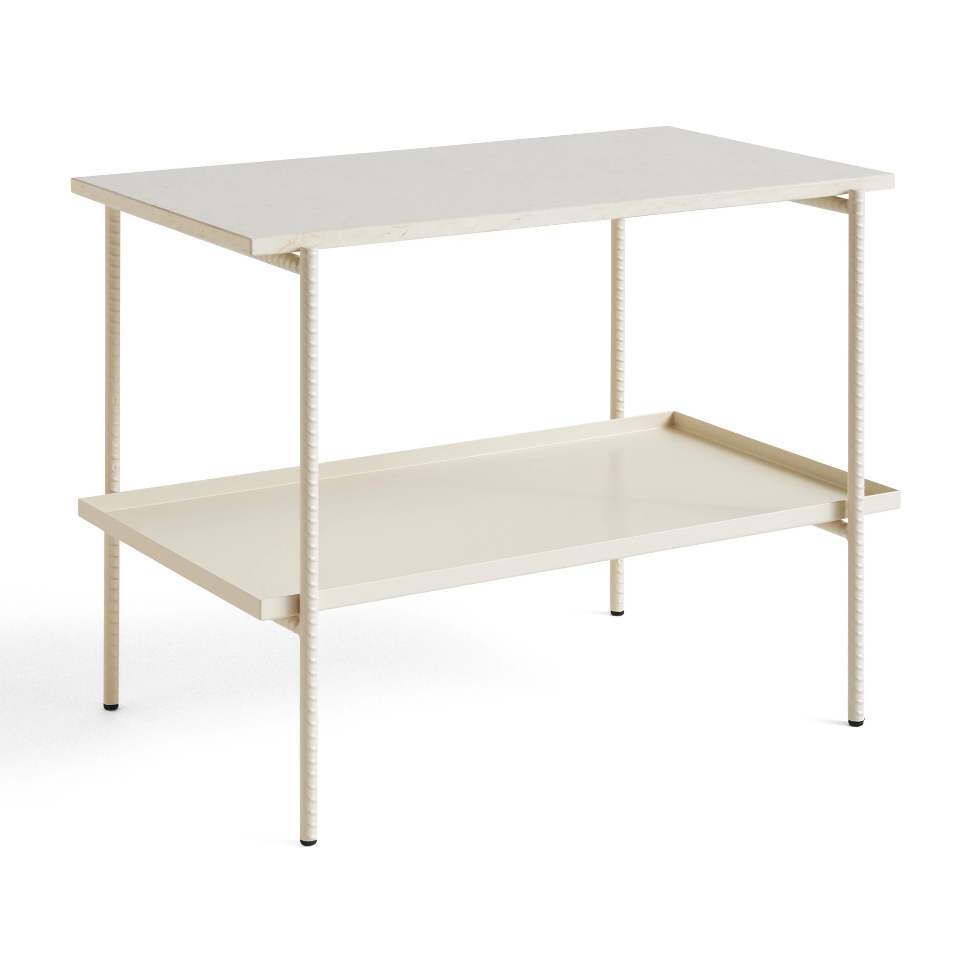 Rebar Rectangular Side Table Alabaster frame with Two trays in Beige steel and marble L75 x W44 x H55 
