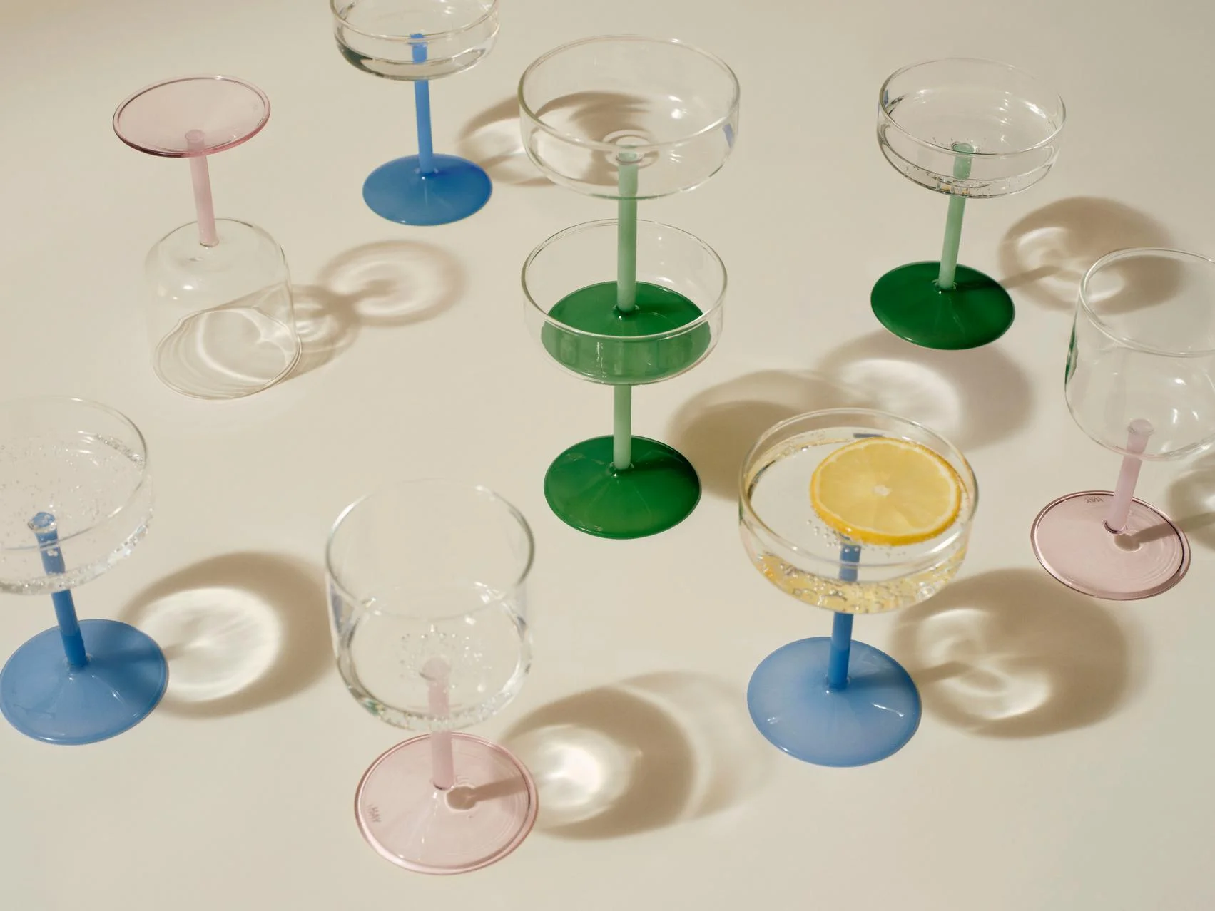 Tint Wine Glass Set of 2 Clear, jade light pink and light pink