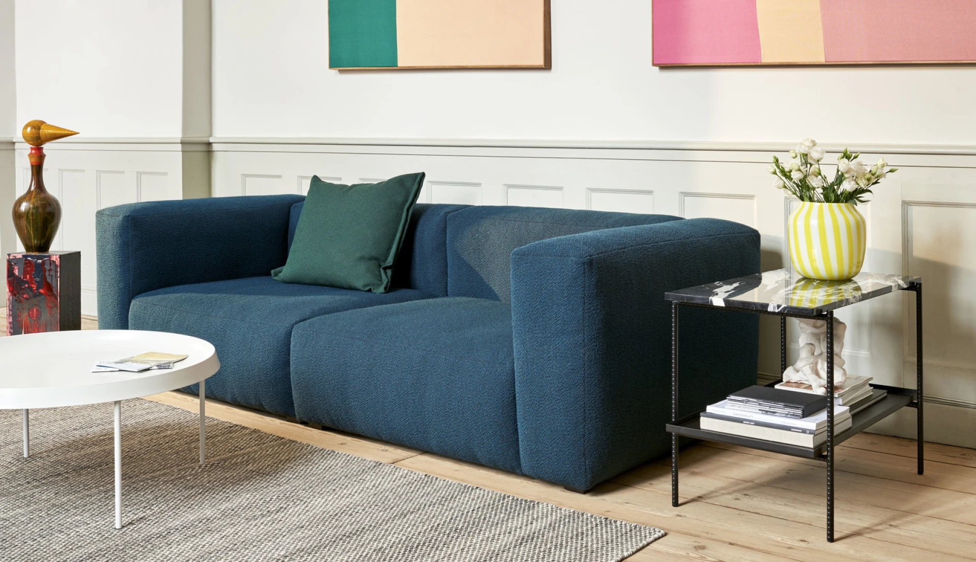 Rebar Rectangular Side Table Soft black frame with Two trays in Soft black steel and marble L75 x W44 x H55  Rebar Rectangular Side Table Soft black frame with Two trays in Soft black steel and marble L75 x W44 x H55