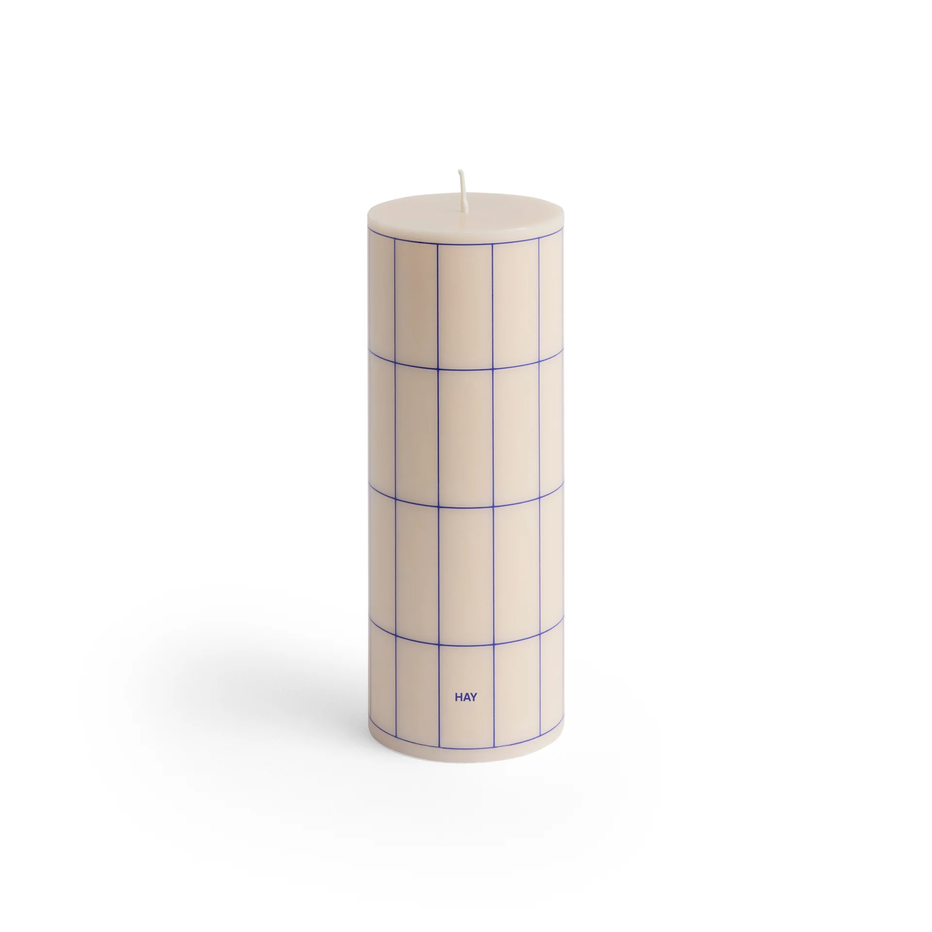 Column Candle Medium Off-white with blue grid check