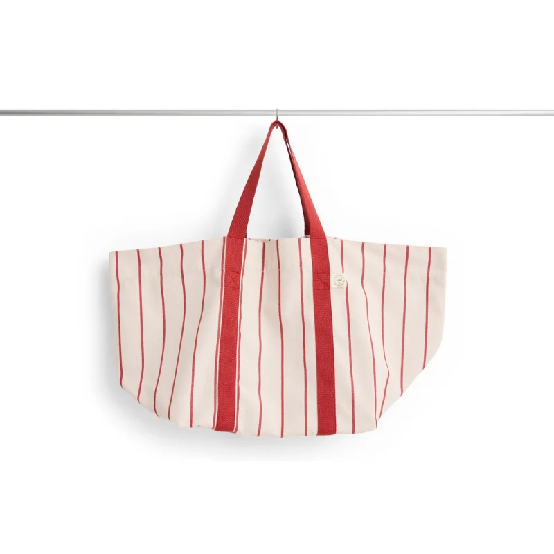 Outdoor Market Picnic Bag Medium Beige red stripe