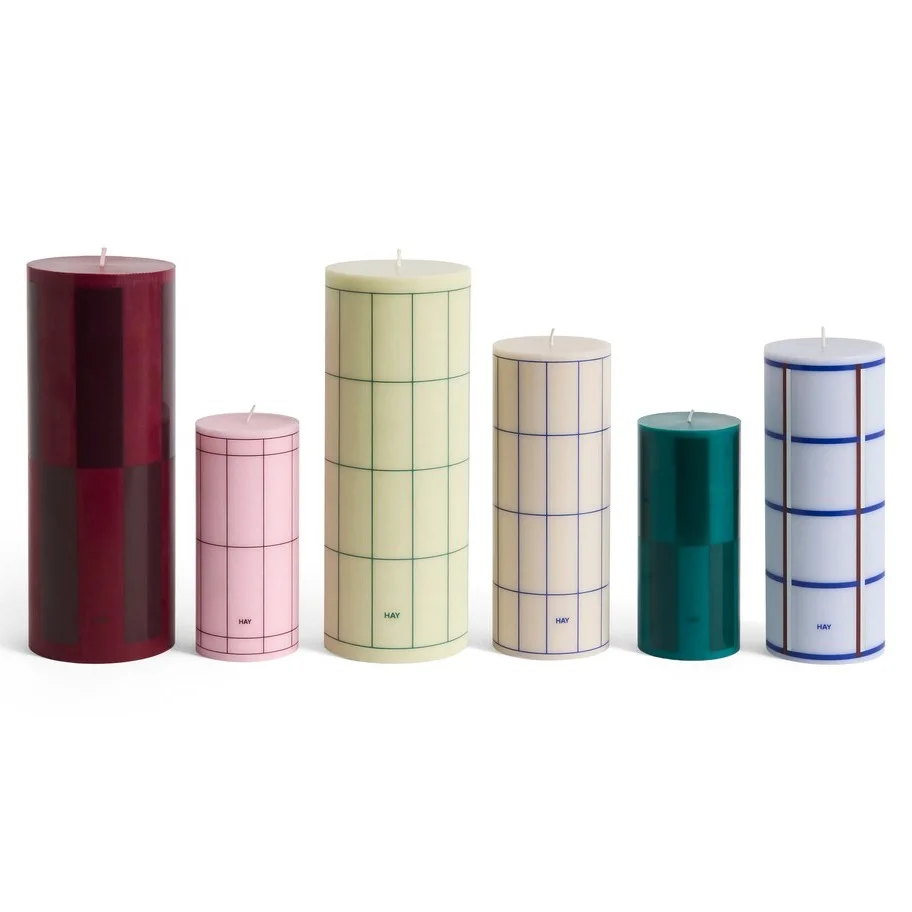 Column Candle Medium Light blue, blue, bordeaux and silver