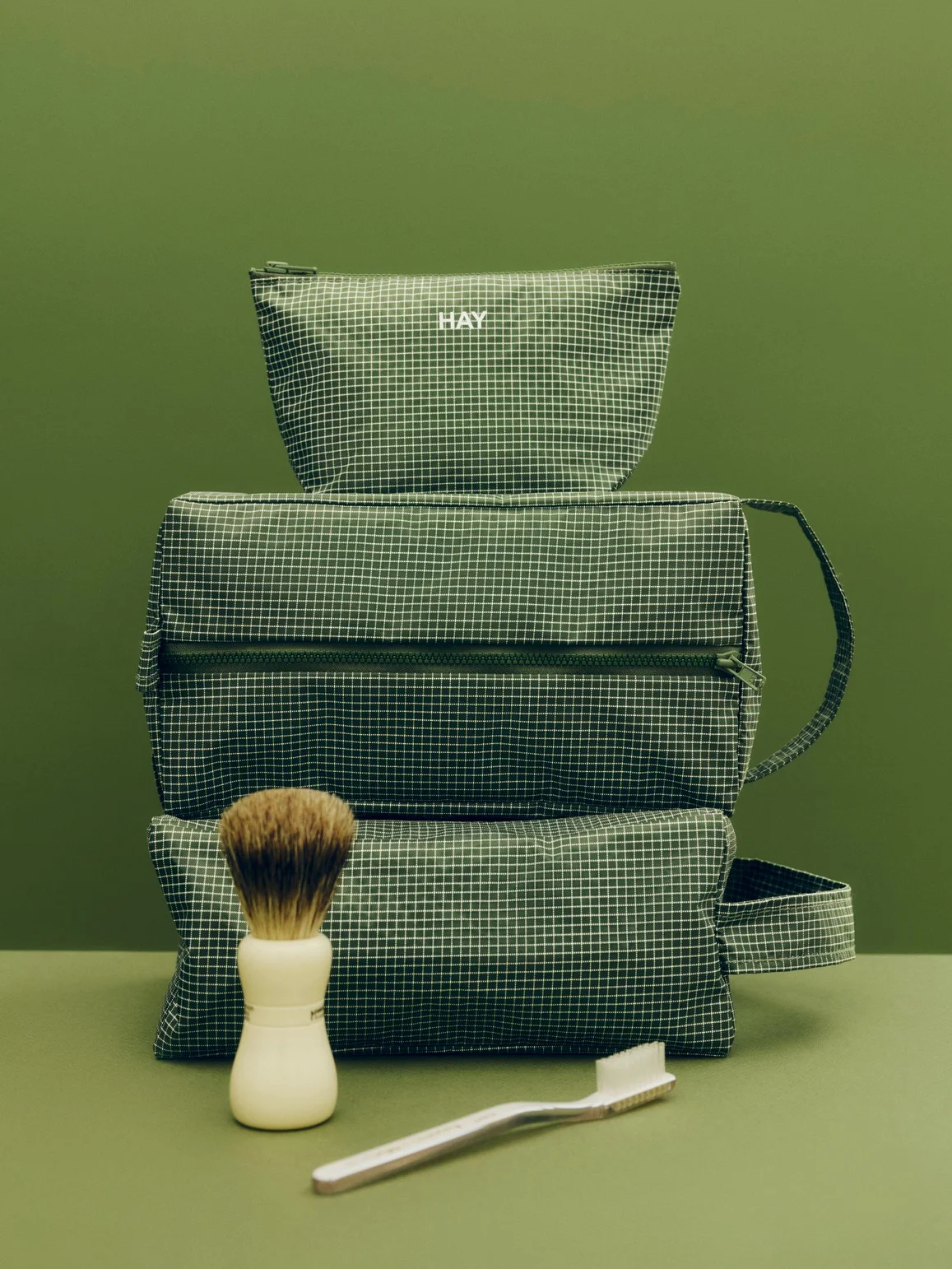 Grid Wash Bag Small Dark green
