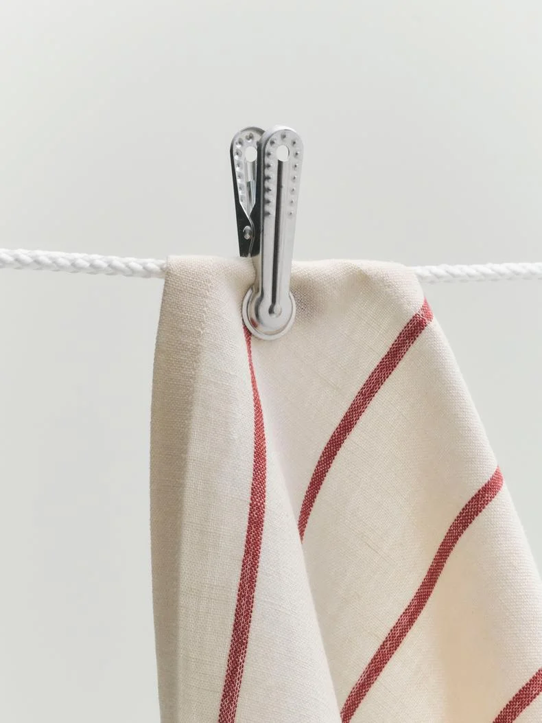 Outdoor Market Tea Towel Set of 2 Beige red stripe