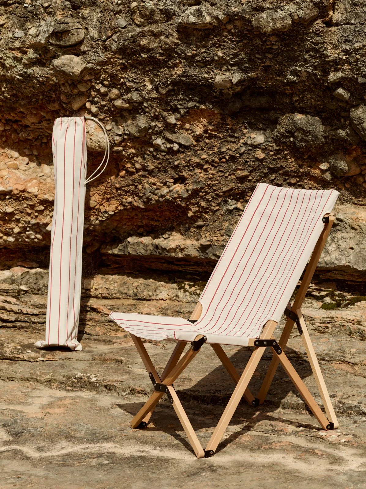 Outdoor Market Folding Chair Beige red stripe