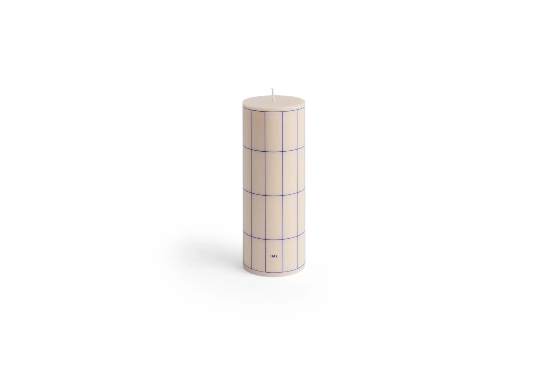 Column Candle Medium Off-white with blue grid check