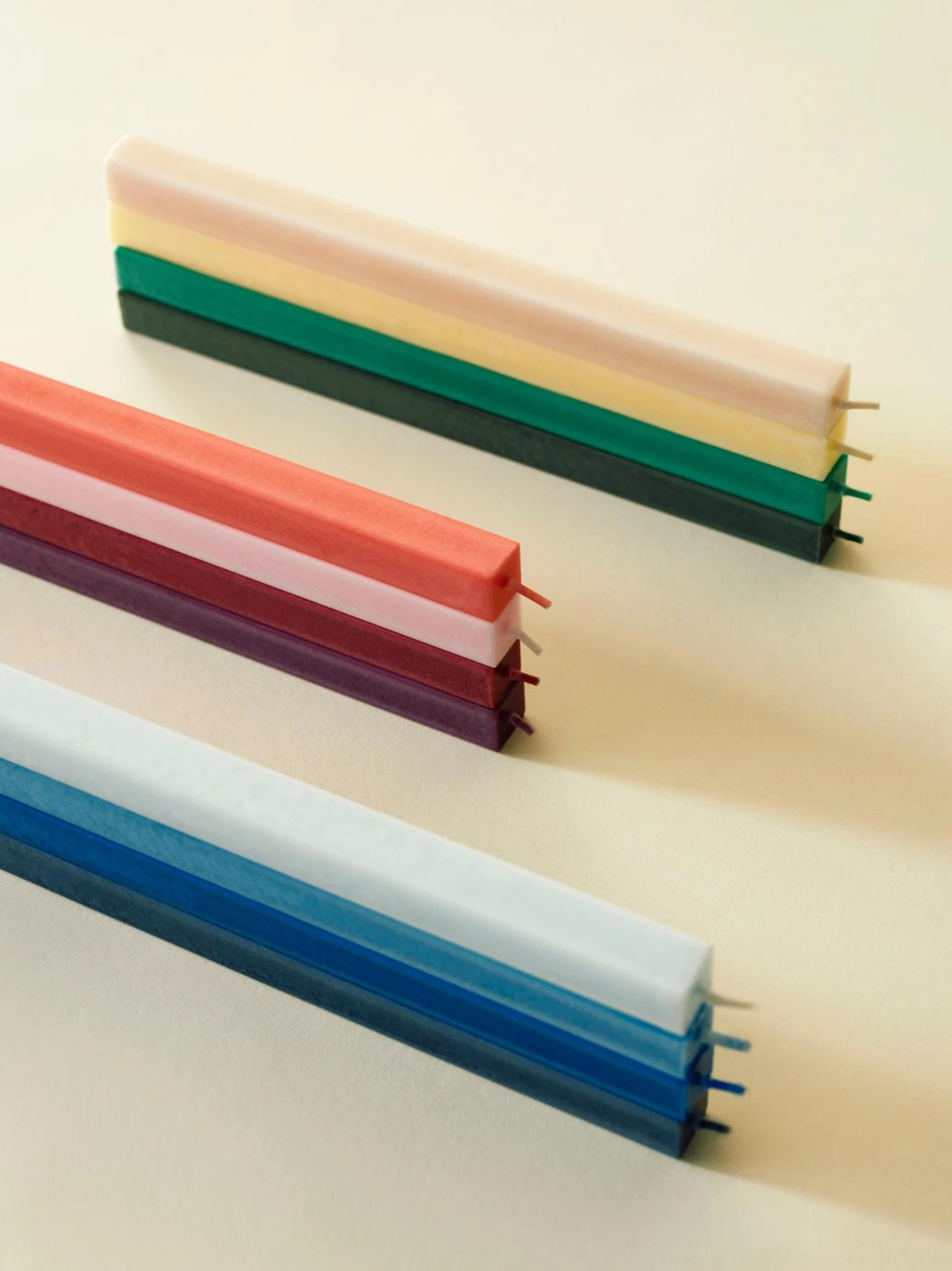 Square Candle Greens and whites, Set of 4