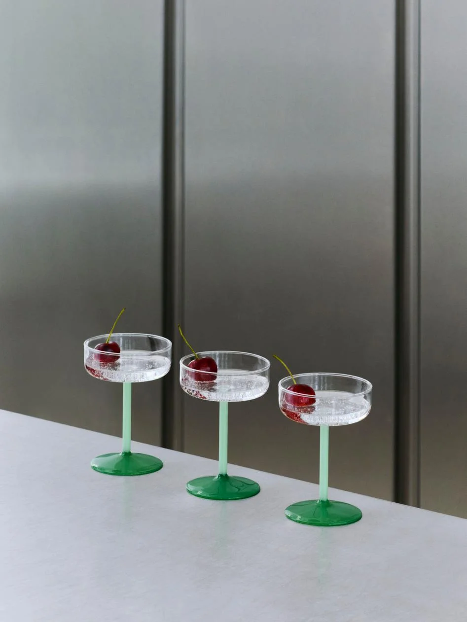 Tint Coupe Glass Set of 2 Clear, jade light green and jade dark green