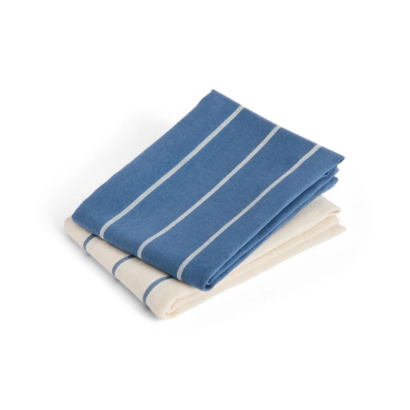 Outdoor Market Tea Towel Set of 2 Blue beige stripe