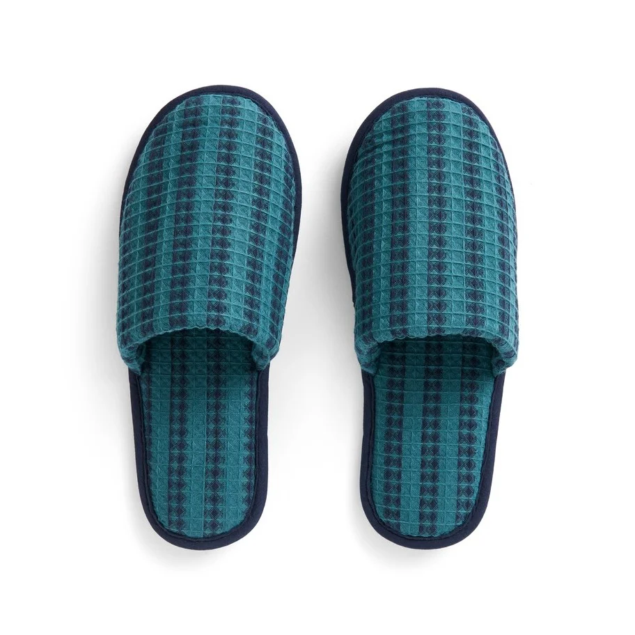 Waffle Slippers Stripe petrol blue