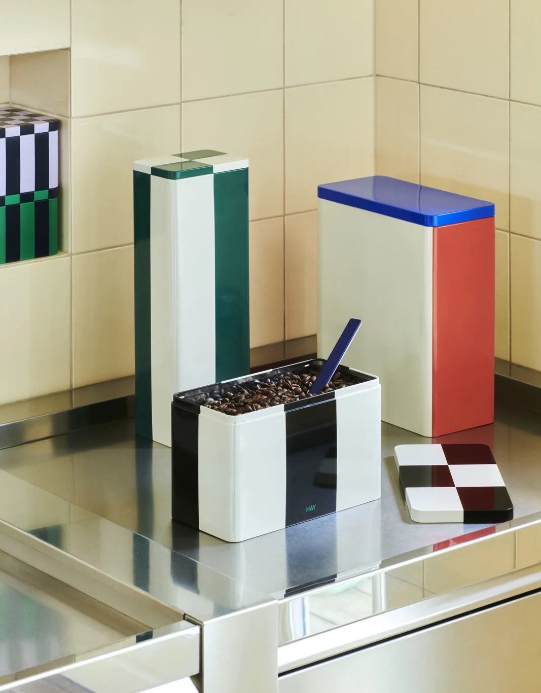 Tin Container X-Large Off-white, blue and red