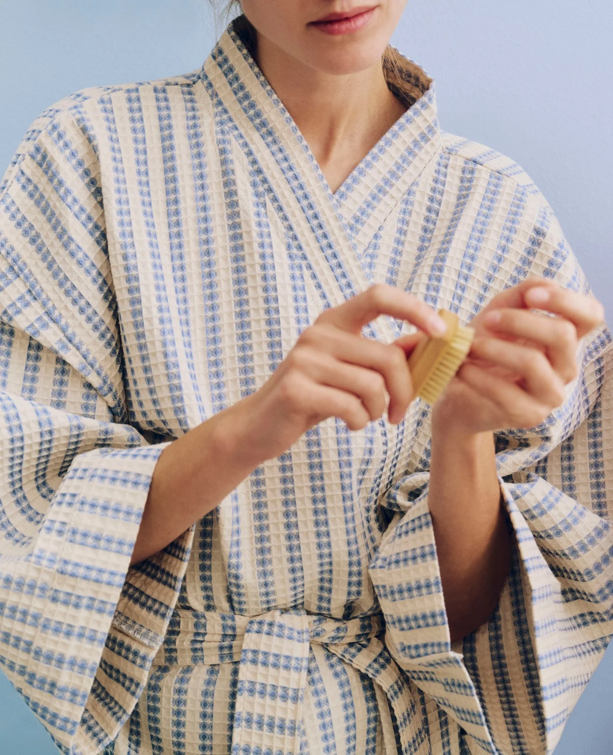 Waffle Bathrobe Stripe dusty blue