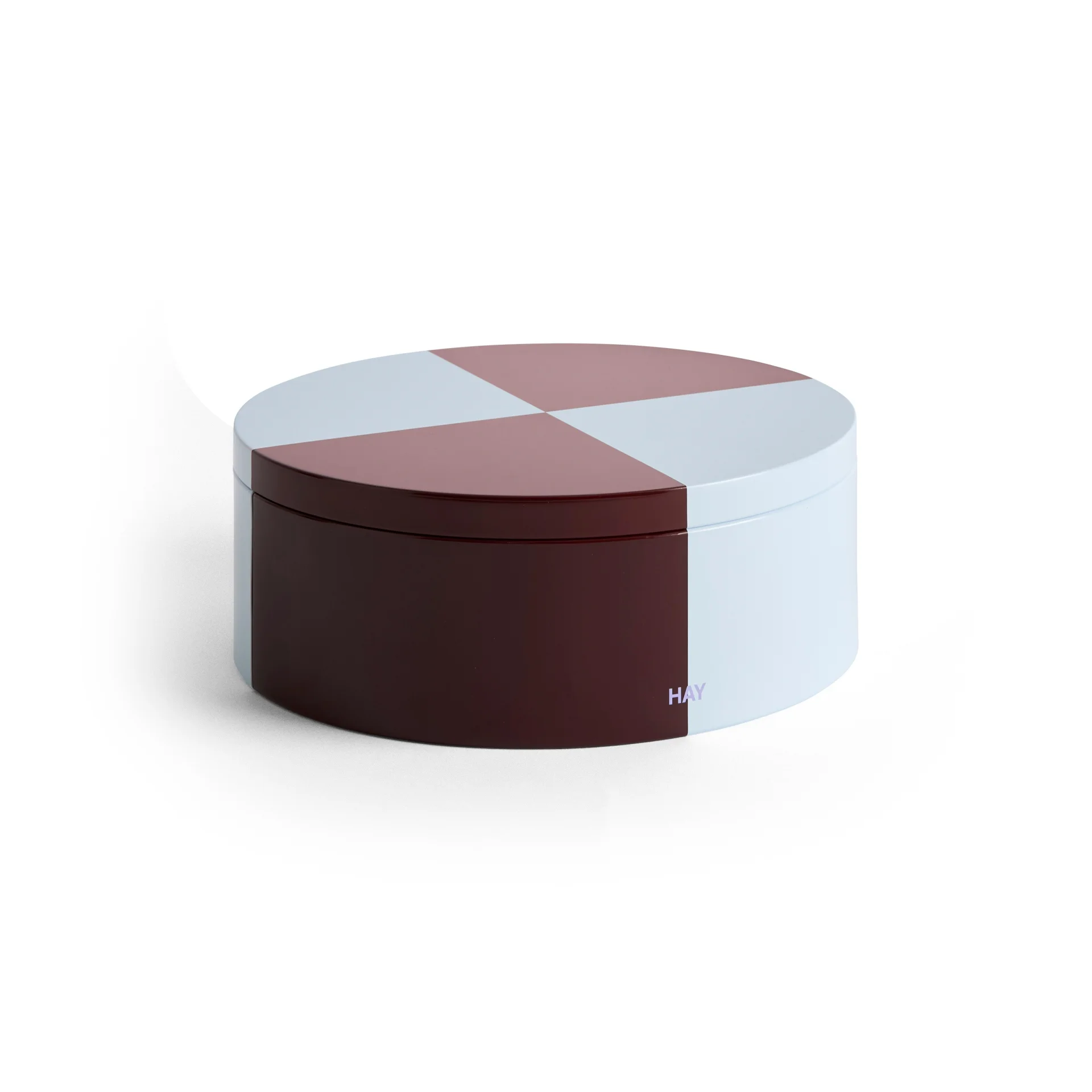 Tin Container Round Burgundy and ice blue