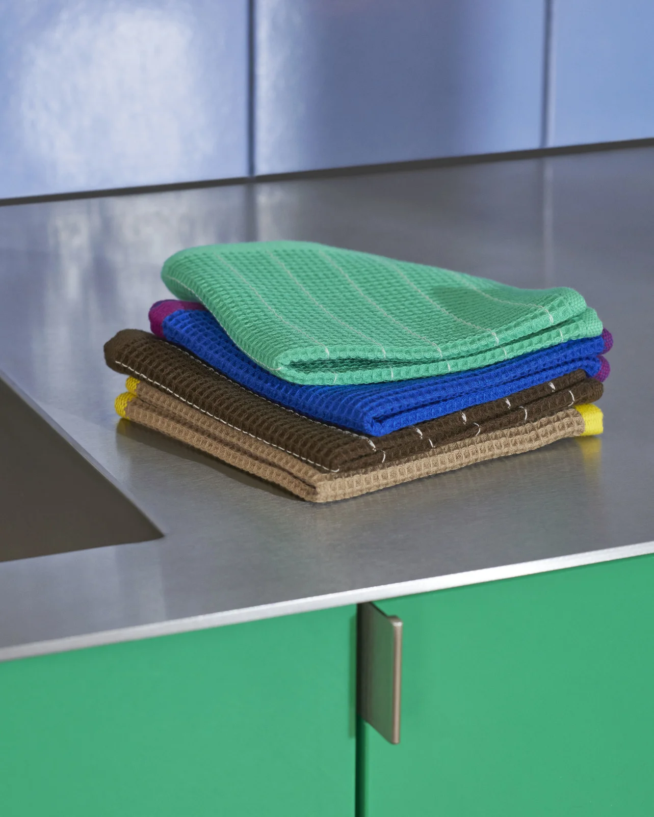 Canteen Tea Towel Emerald pinstripe 