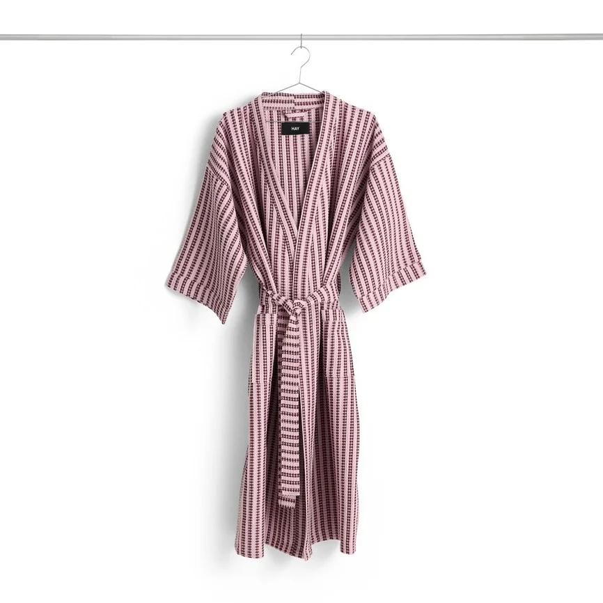 Waffle Bathrobe Stripe cool pink