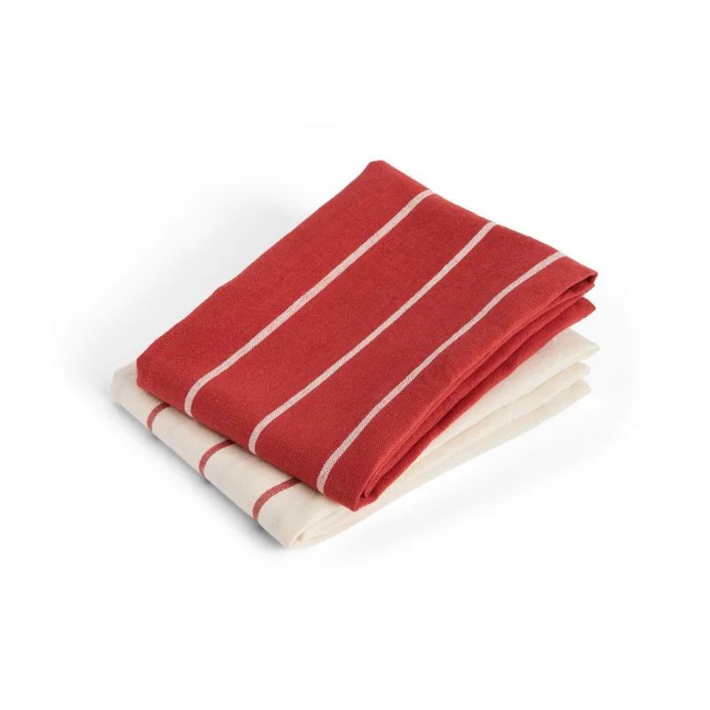 Outdoor Market Tea Towel Set of 2 Beige red stripe