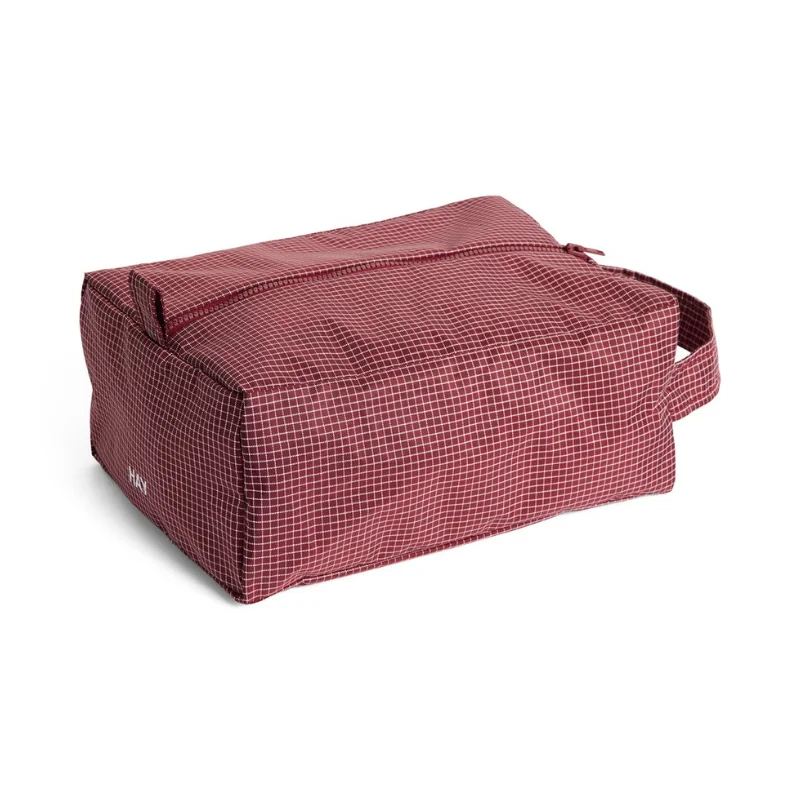Grid Wash Bag Small Burgundy