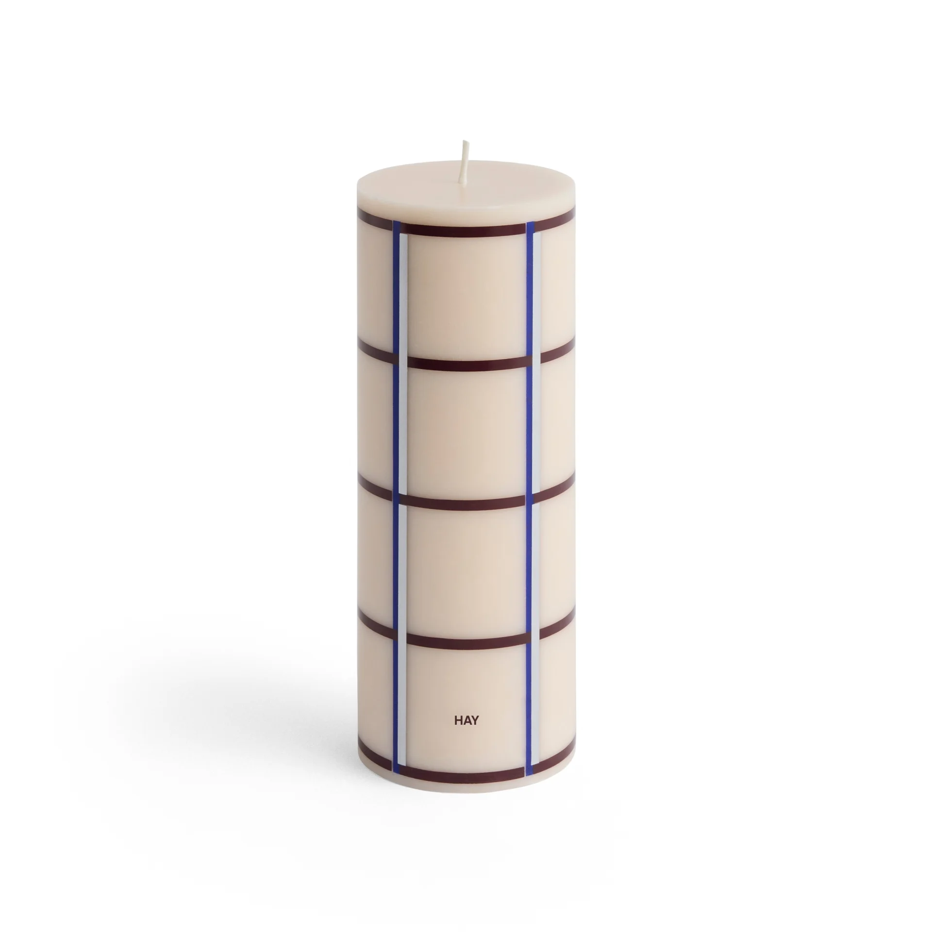 Column Candle Medium Off-white, bordeaux, blue and silver