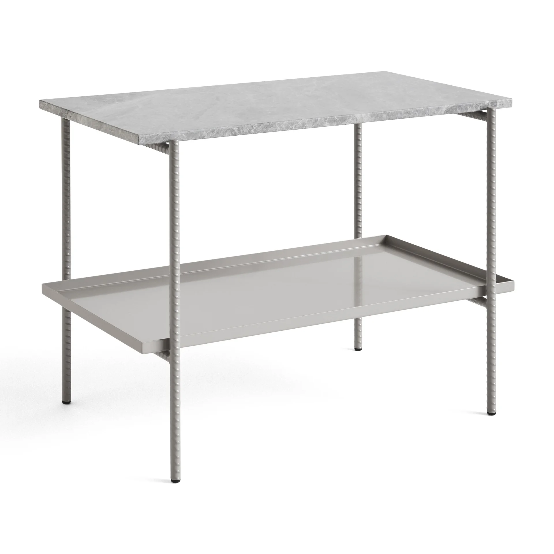 Rebar Rectangular Side Table Fossil grey frame with Two trays in Grey steel and marble L75 x W44 x H55 