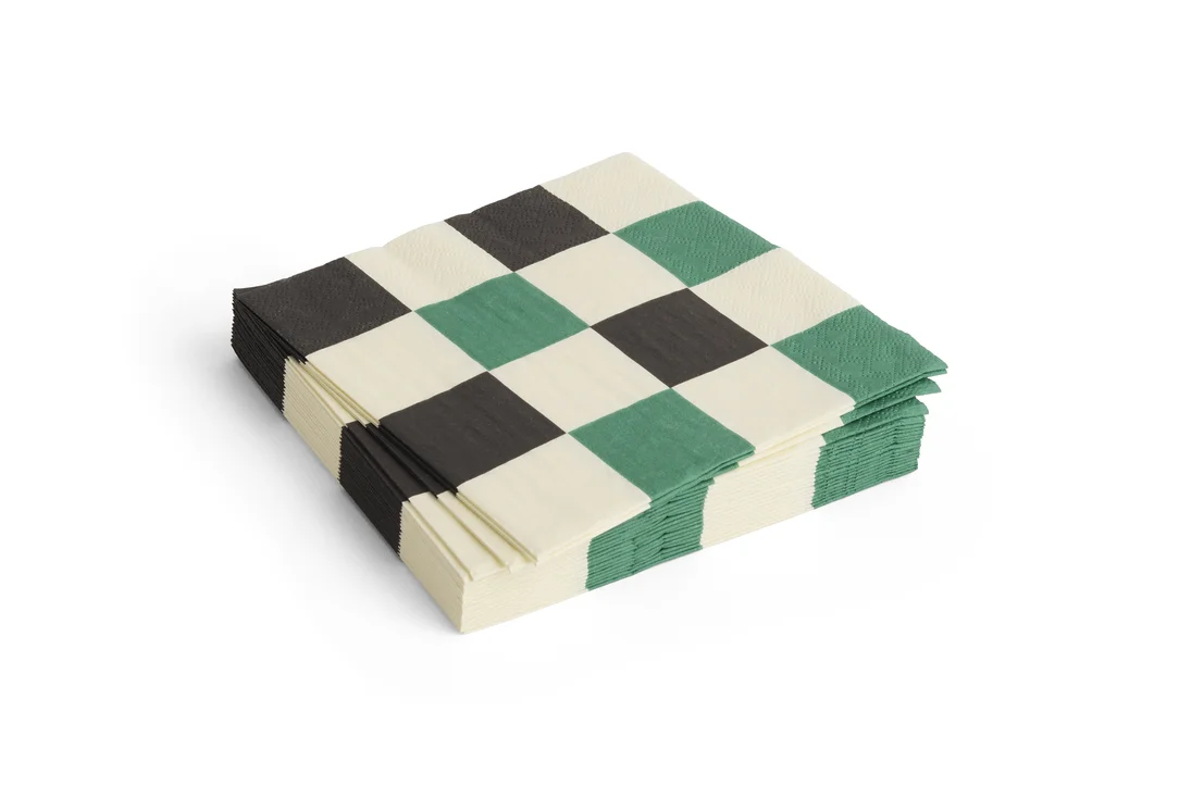 Pattern Napkins Set of 20 Lunch Off-white, green and black M check