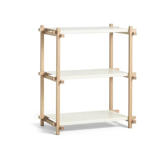 Woody Shelving 2.0 - Column Low Soaped oak Almond white shelves OUTLET