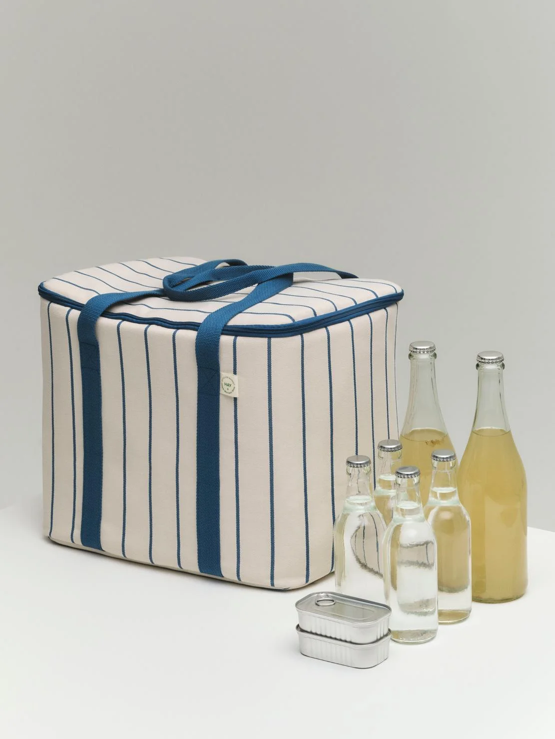 Outdoor Market Cooler Bag Beige with blue stripe