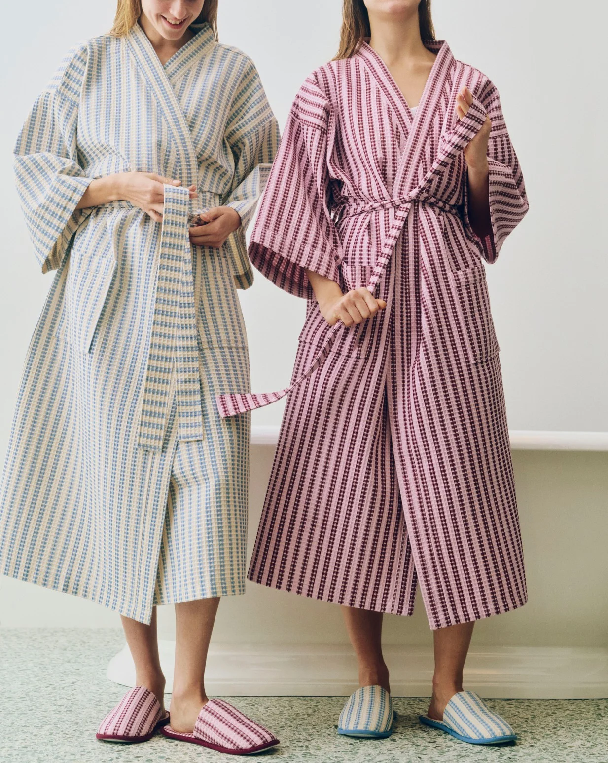 Waffle Bathrobe Stripe dusty blue